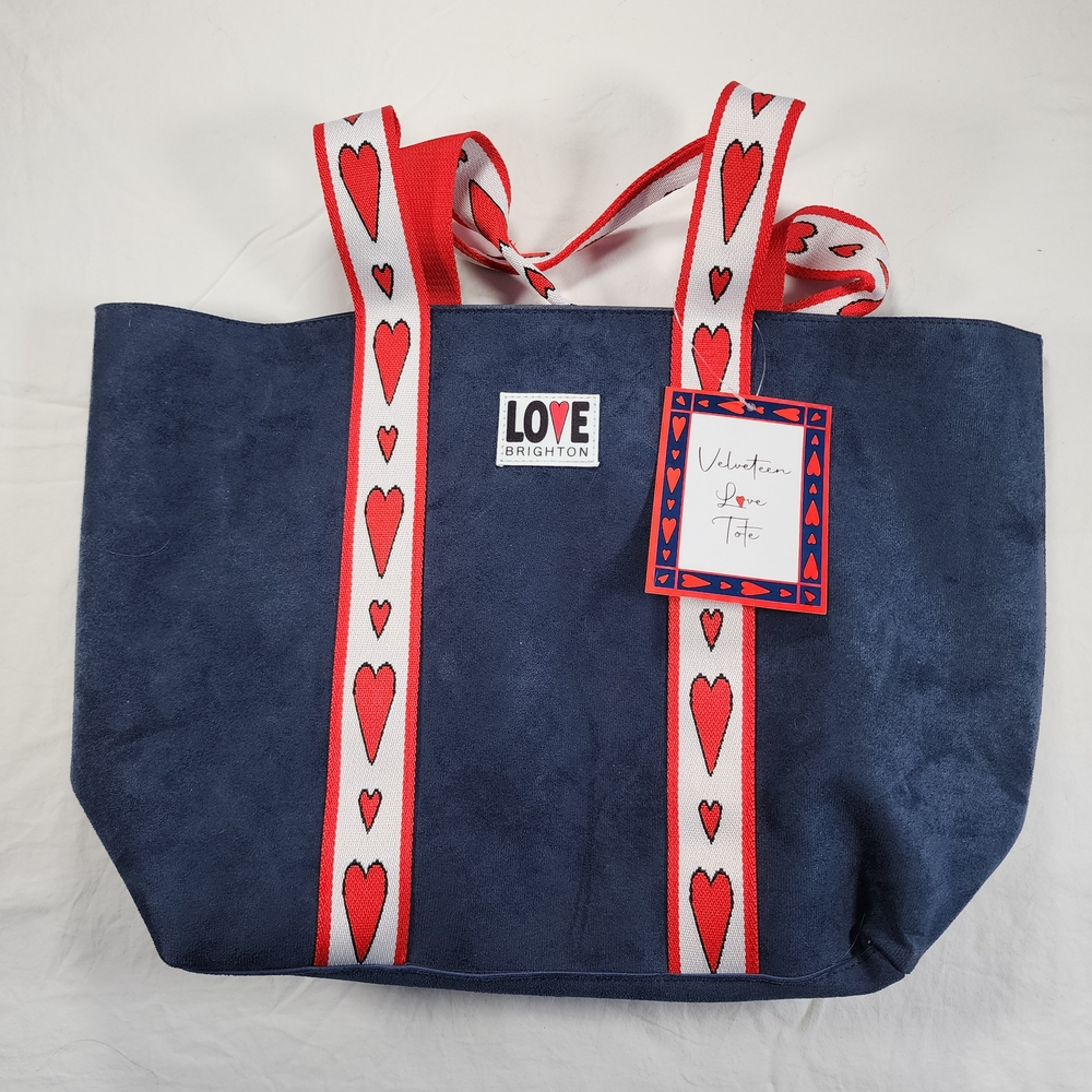 Brighton Blue Tote with Red Heart Straps